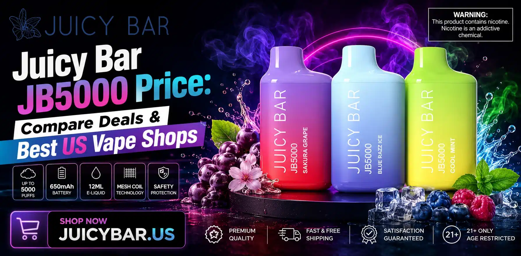 Juicy Bar JB5000 disposable vape device with rechargeable battery and high puff capacity